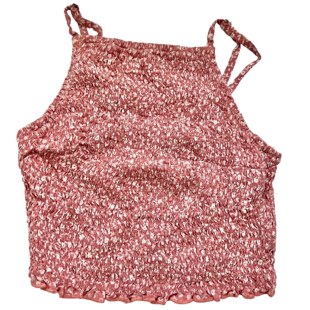 XS Ruched Hollister Crop Top Pink and White